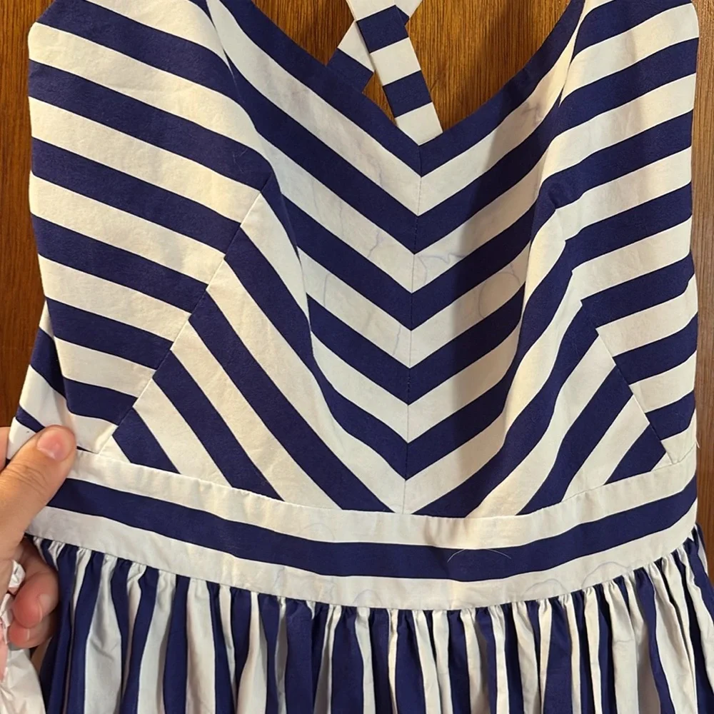 J. Crew Navy and White Striped Ruffle Maxi Dress Cotton